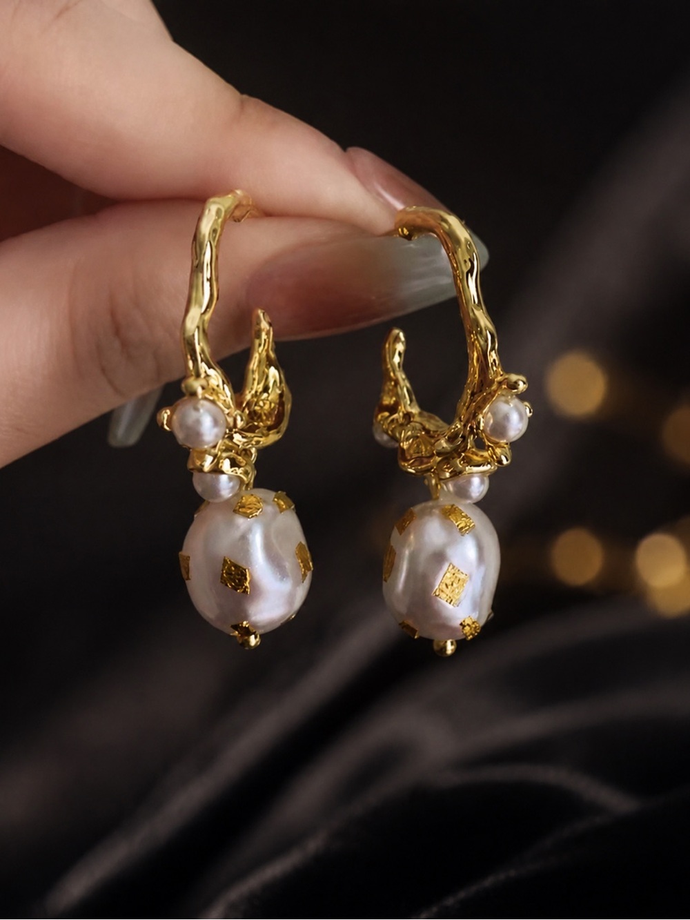 Gold Pearl-Drop Hoop Earrings - Women Jewelry